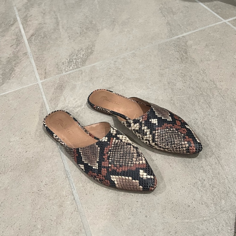Madewell snakeskin leather mules